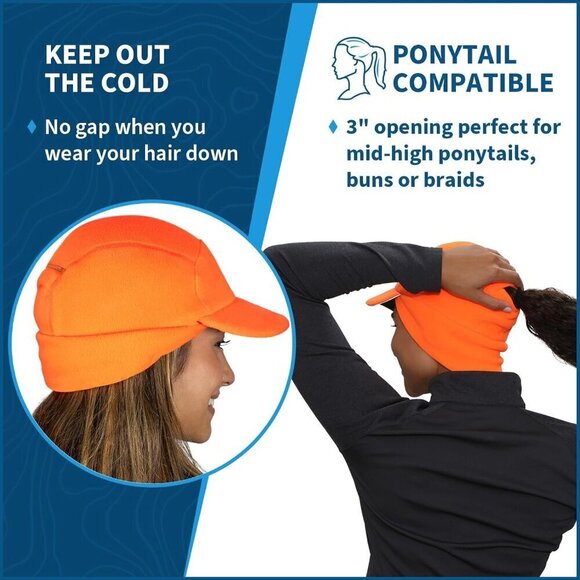 Women\'s Hunter Orange Trailblazer Reflective Fleece Ponytail Hole Winter Hats